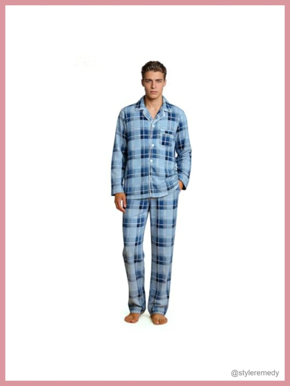 Men's Ultra Soft Plaid Pajama Set Button Down Lounge Sleepwear